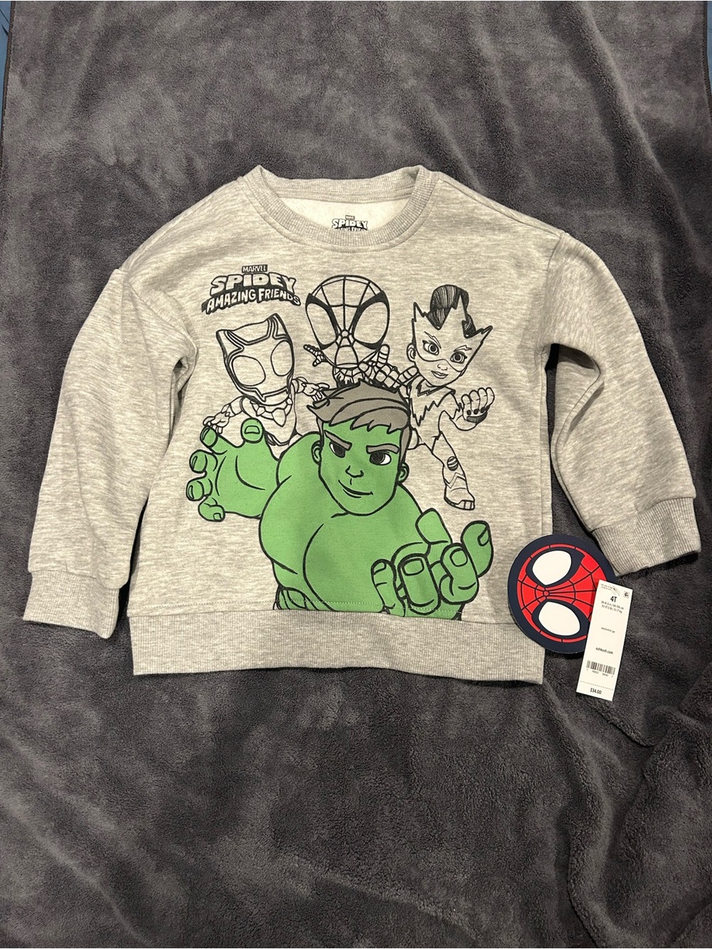 Marvel spidey  Grey Pullover Sweatshirt with Green Hulk Graphic